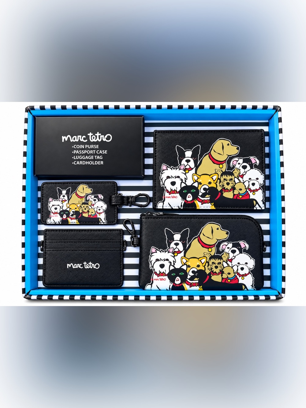 Marc Tetro Black Dog Print Travel Accessory Set